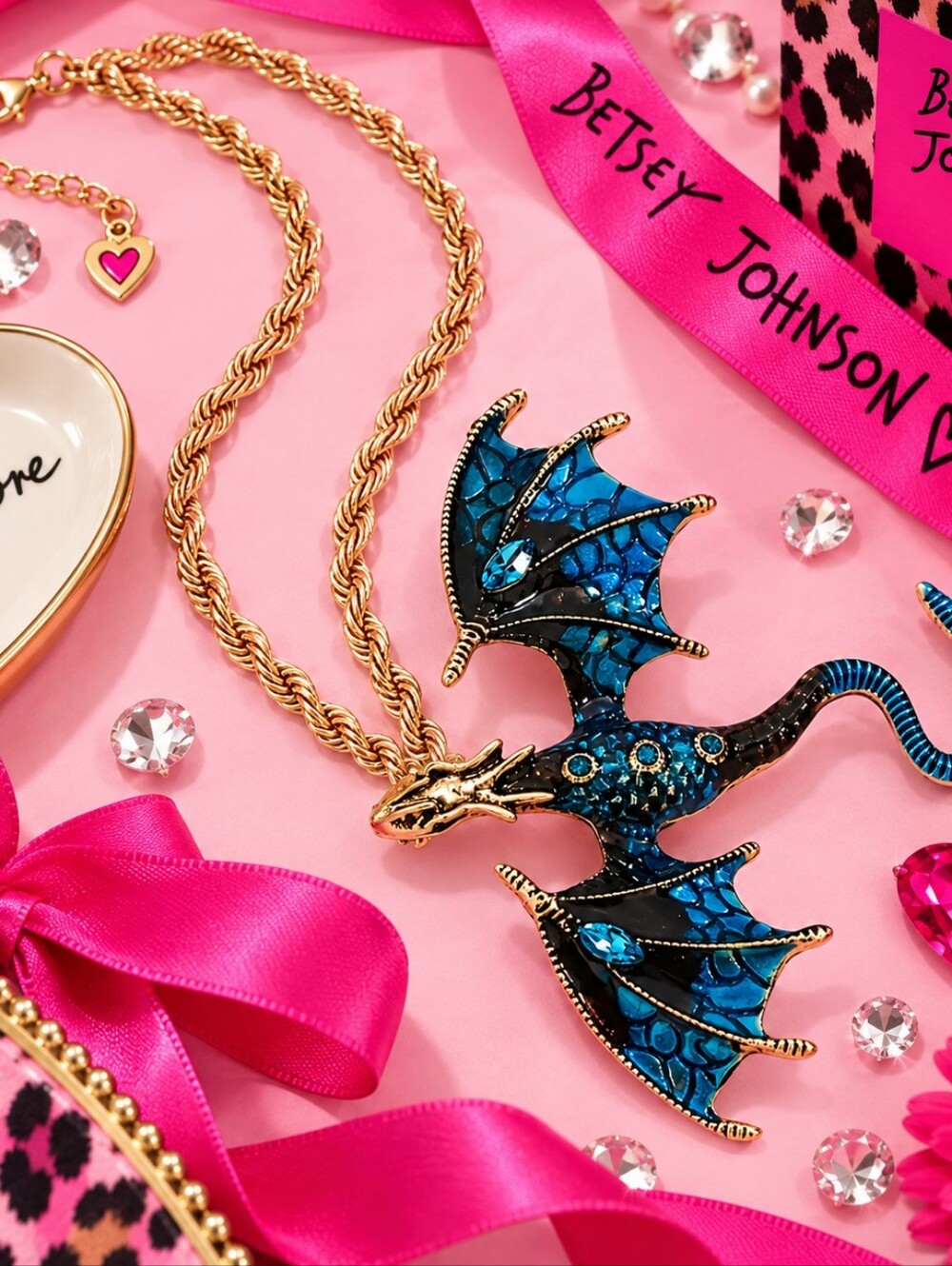 BETSEY JOHNSON ICE DRAGON ENAMEL NECKLACE